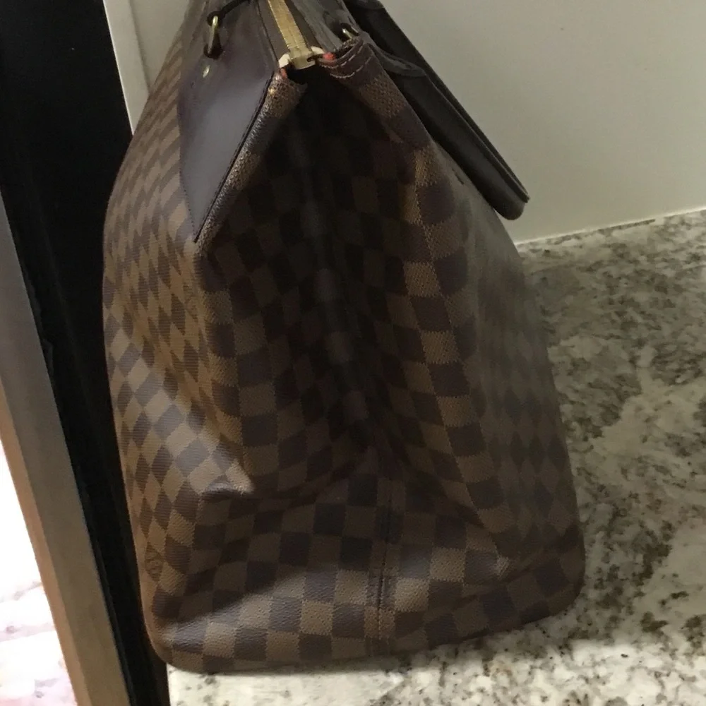 Louis Vuitton Brown Checkered Leather Briefcase Tote. ORE-OWNED.